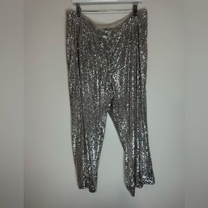 Express champagne Sequin High-rise cropped wideleg Pants size XL